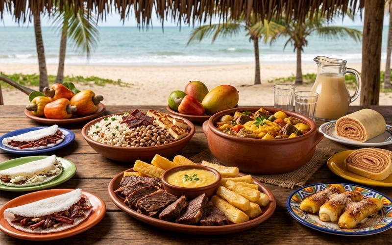 Mesa com pratos típicos
